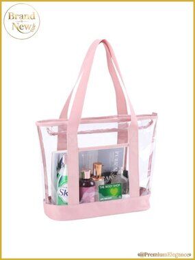 Clear Tote Bag with Zipper, Transparent PVC Shoulder Handbag for Work, Stadium
